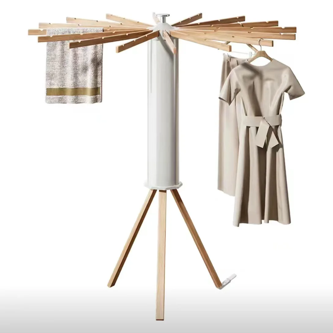 2023 Retractable Wooden Laundry Hanger Dryer Tripod Foldable Octopus Clothes Drying Rack For Home