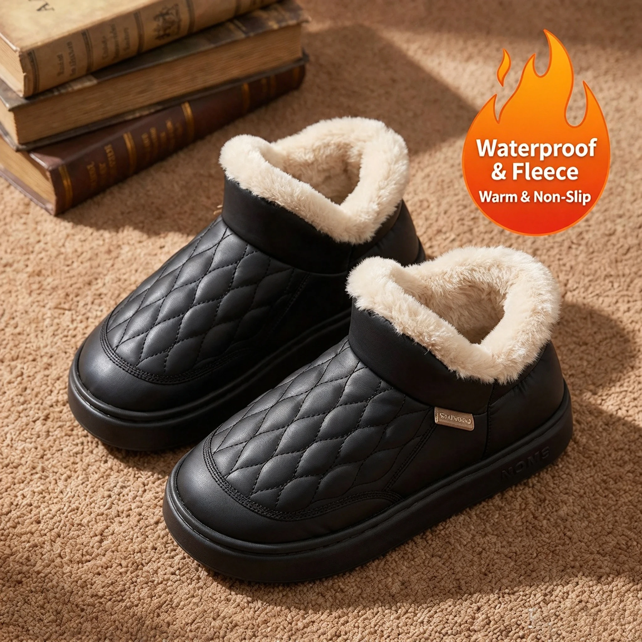 Cozy Waterproof Slip Resistant Snow Boots Winter 2026 Plus Size Thick Warm Plush Short Boots Women Soft Pu Leather Cotton Shoes