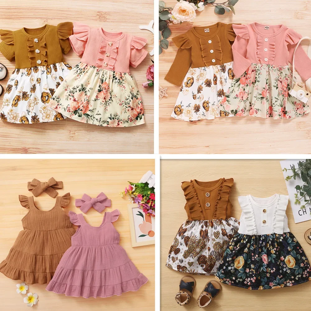 3-piece Baby Girl Clothes Toddler Floral Print Bodysuit Suspender Headband Set Newborn Infant Baby Girls Ruffled Sunflower