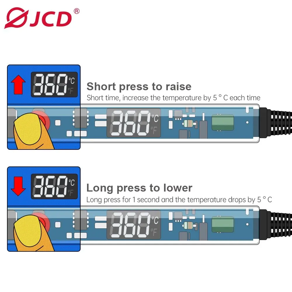 JCD 100W Soldering Iron LED Transparent PC Handle 220V / 110V LCD Digital Display Adjustable Temperature  Welding Repair Tools