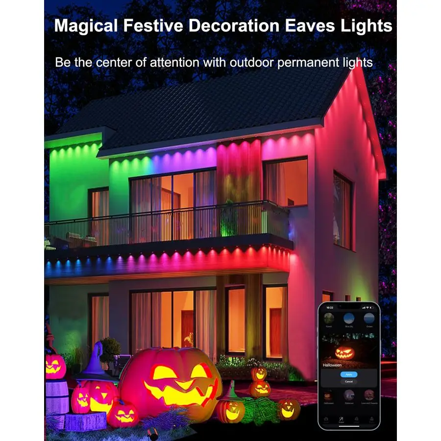 سلسلة أضواء خارجية، 50 قدم RGBWIC أضواء LED ذكية مقاومة للماء IP67، تطبيق أمبير للتحكم عن بعد، إضاءة مشهد DIY متعددة الألوان #1