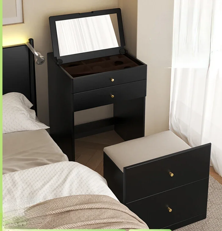 

Solid wood flip top dressing table, bedroom, small unit, mini bedside table, bucket cabinet, integrated 60cm black makeupstorage