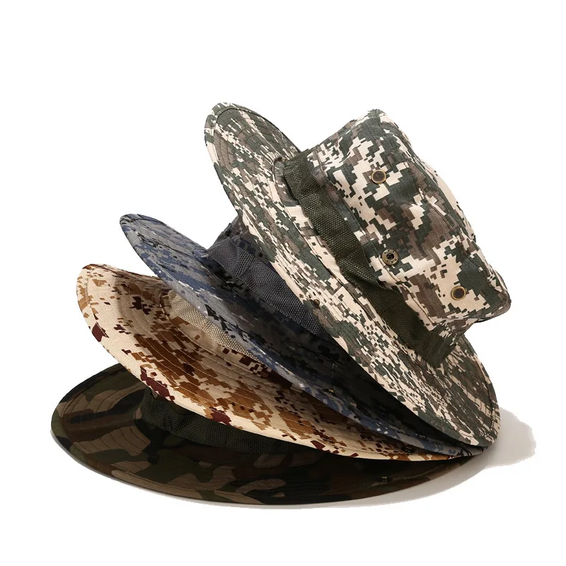 Camouflage Bonnie Hats Men Tactical Army Bucket Hats Military Panama Summer Bucket Caps Hunting Hiking Outdoor Camo Sun Protect