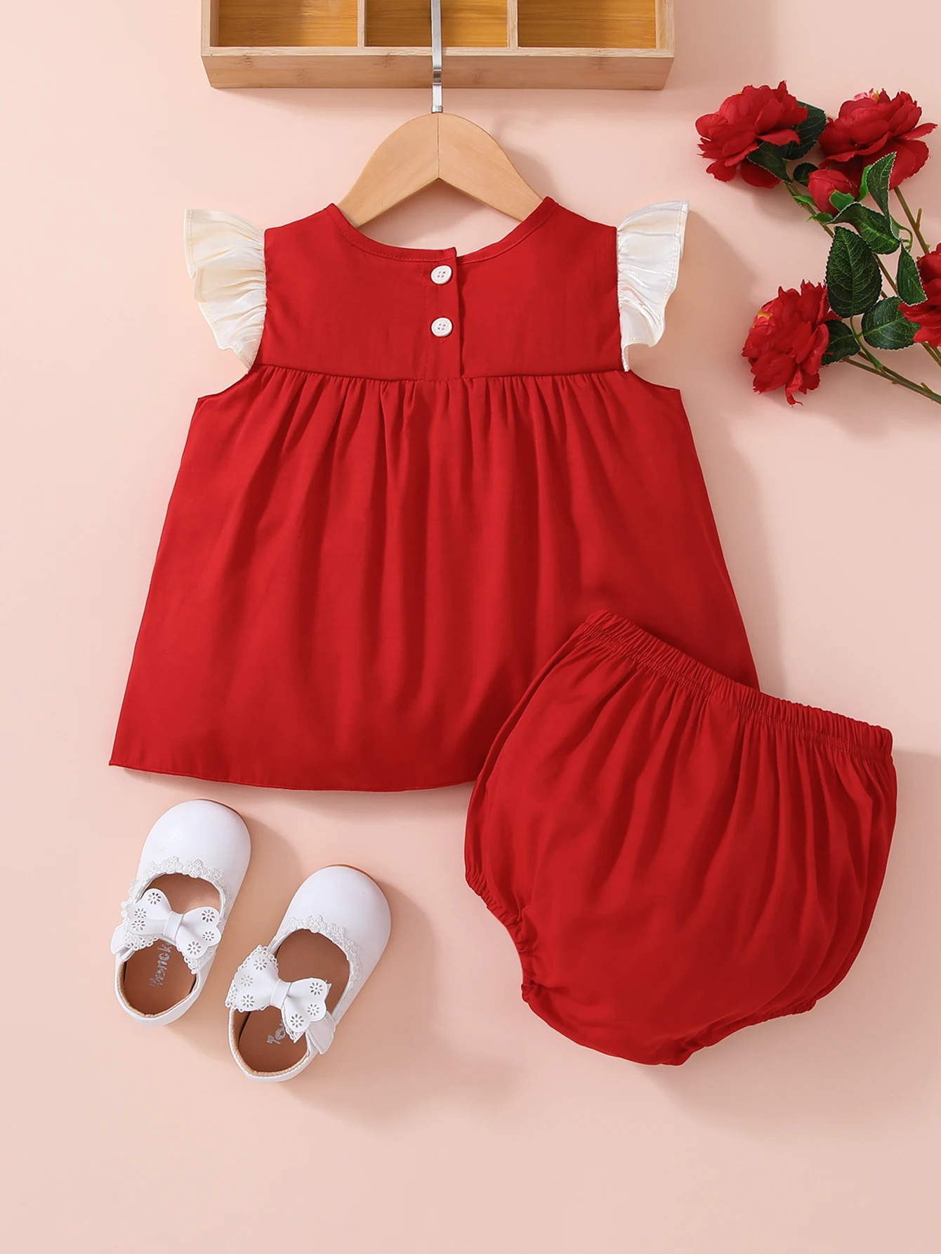 Summer Newborn Baby Red White Color Block Outfit with Large Bow Tie Decoration Baby Summer Clothing Top Pick for Infants
