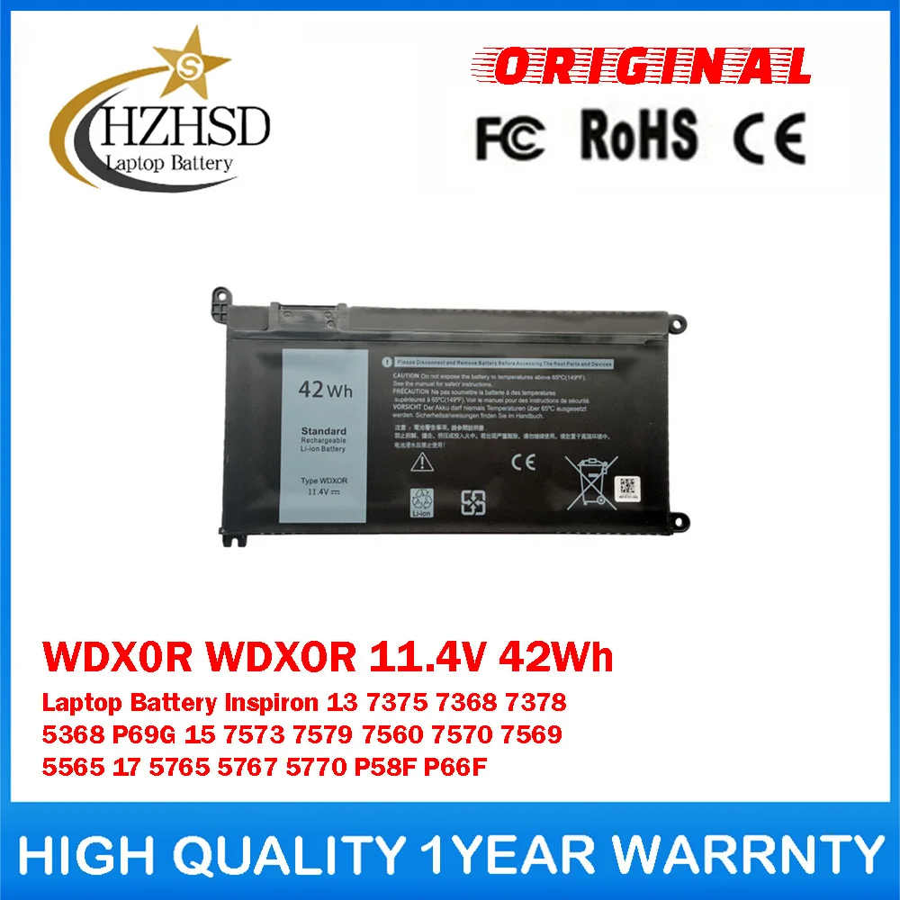 WDX0R WDXOR 11.4V 42Wh Genuine Original Laptop Battery For Dell Inspiron 13 7375 7368 7378 5368 P69G 15 7573 7579 7560 7570 7569