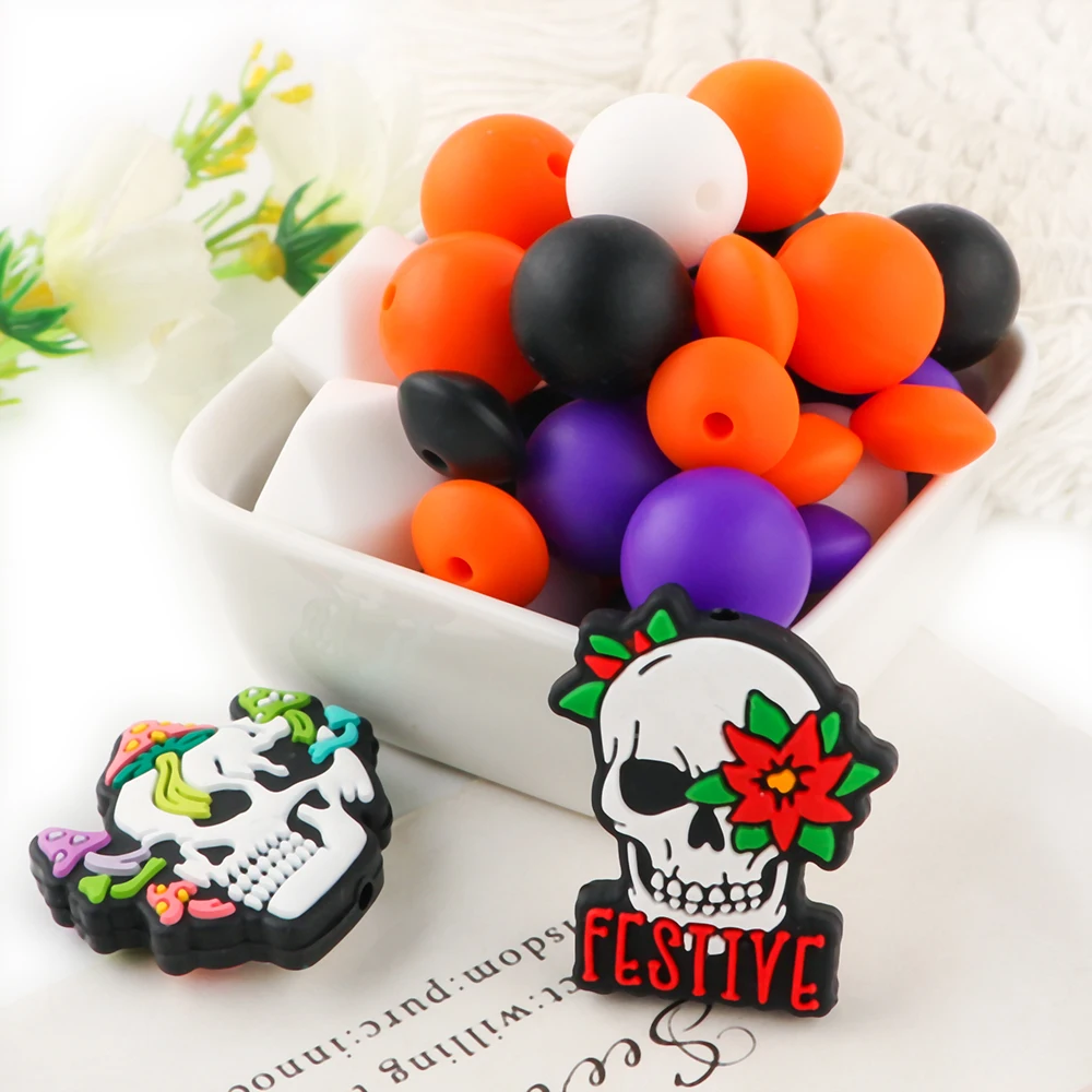 1 Set Polyhedral Round Beads Halloween Style Silica Beads Suit For Making DIY Keychain Pen Necklace Bracelet Jewelry Accessories