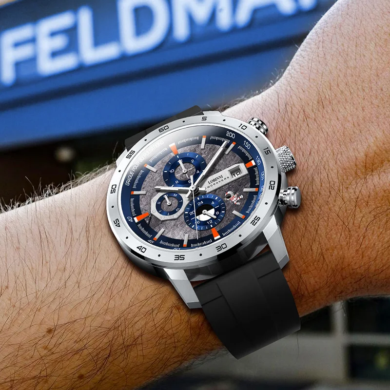 LOBINNI Новое поступление спортивные наручные часы мужские уличные классические многофункциональные 42 мм резиновые механические автоматические часы