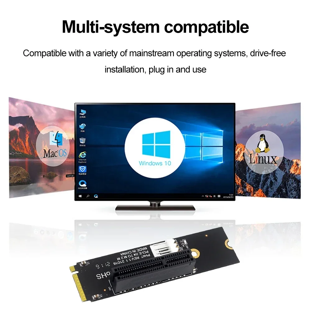 NGFF M.2 To PCI-E 4X SATA Power Riser Compatible with X1 X4 X8 X16 PCI-e Interface Static Bag Packaging
