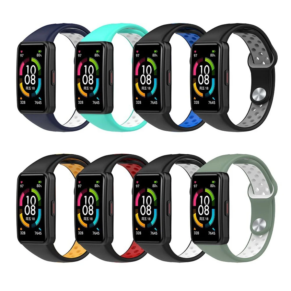 20 Colors Silicone Strap for Huawei Band 6/Honor Band 6 Breathable Replacement Double Color Bracelet for Huawei Band6 Strap