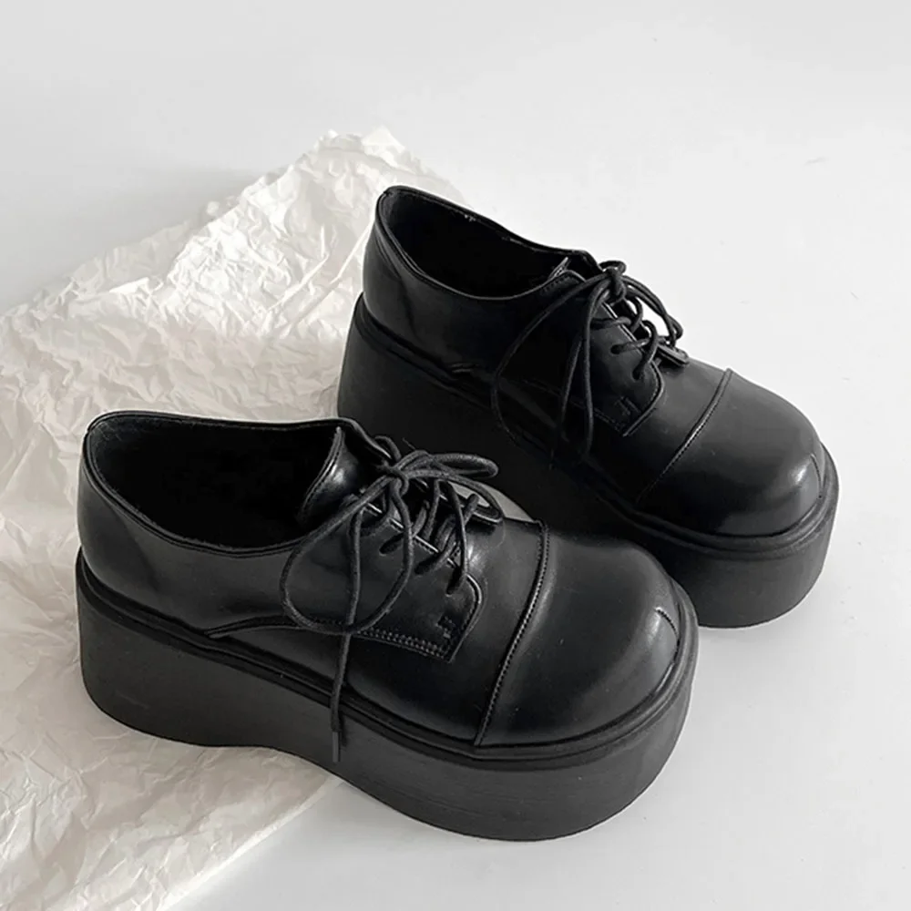 Plataforma gótica cunhas bombas femininas sapatos rendas mocassins femininos punk vestido trabalho de escritório preto 2025 nova primavera sapatos femininos