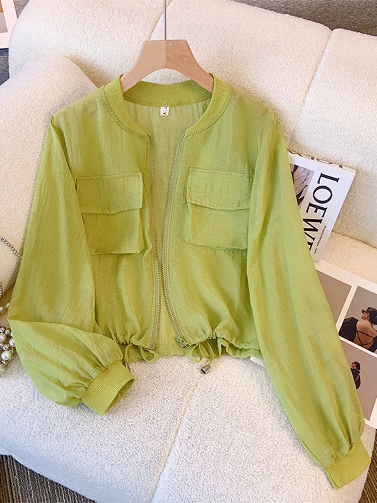 

Drawstring Ice Silk Women's Summer Outdoor Breathable Sun Protection Clothing Girls' Small Size Lightweight Coat Casual Loose...