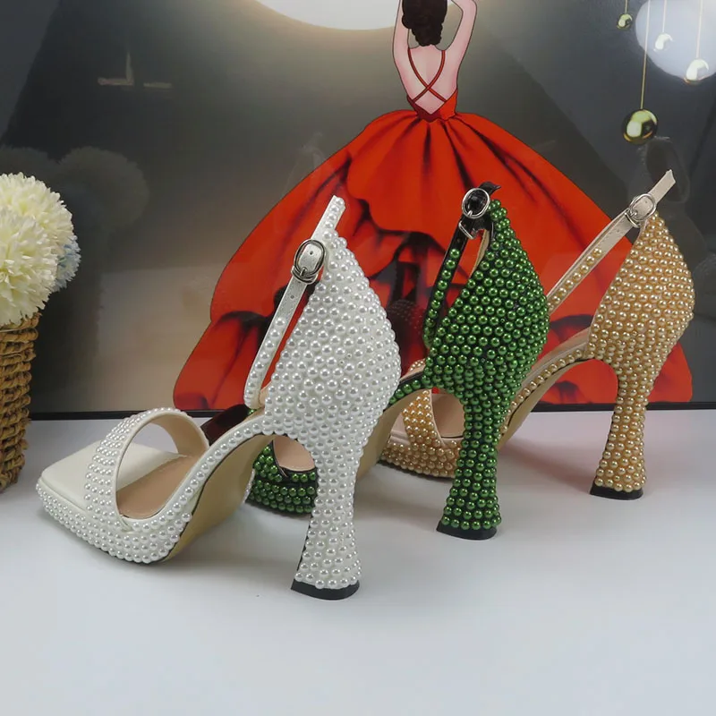 2023 New Arrival Pearl Fashion Bridals Shoes and bag Summer Sandals Woman Party Shoes High Heel Sandals Handmade Sandals Female