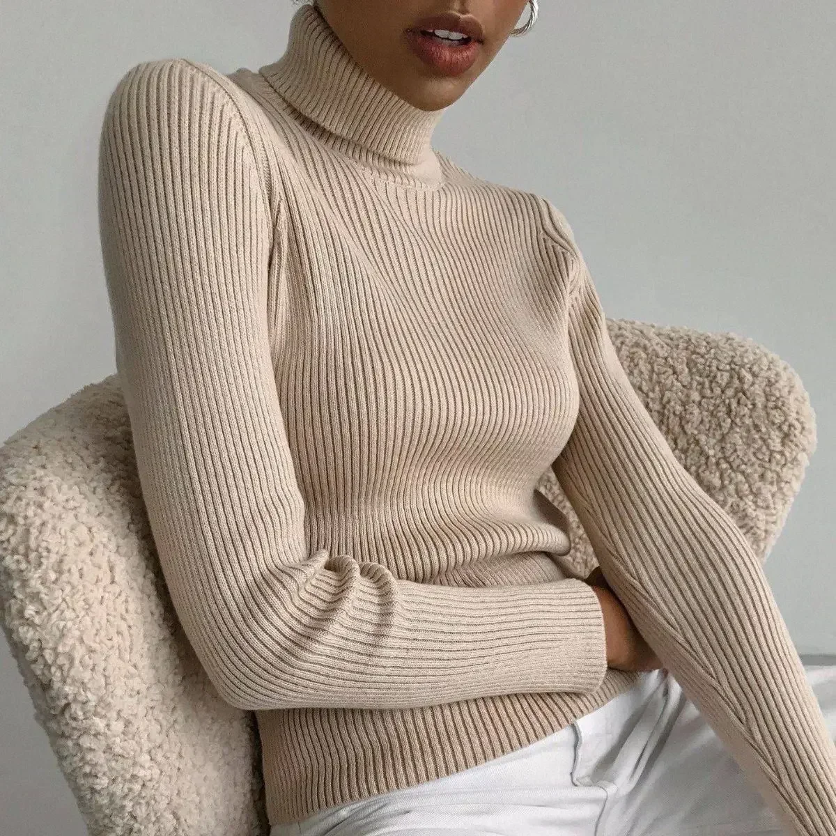 Knitted bottom Europe and America 2024 autumn sweater turtleneck pullover sweater women