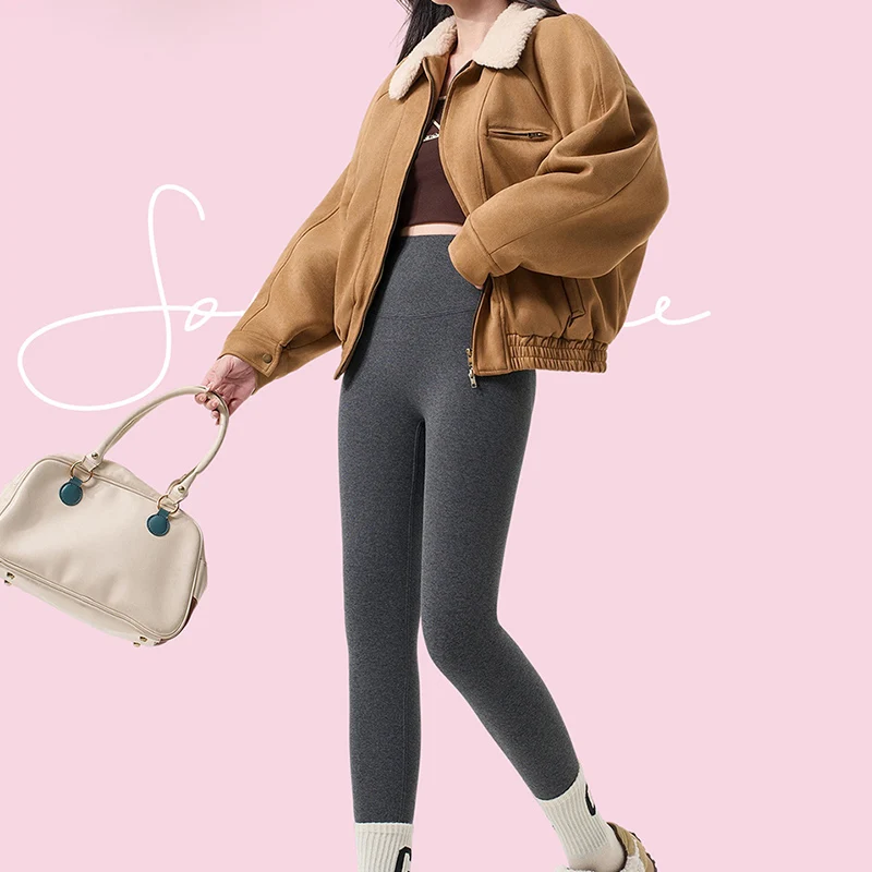 خريف شتاء تمتد الورك رفع لفافة ساق غير مخيطة النساء رشاقته الدافئة تشكيل نحيل طماق عارية يشعر سليم صالح الصوف طماق #4