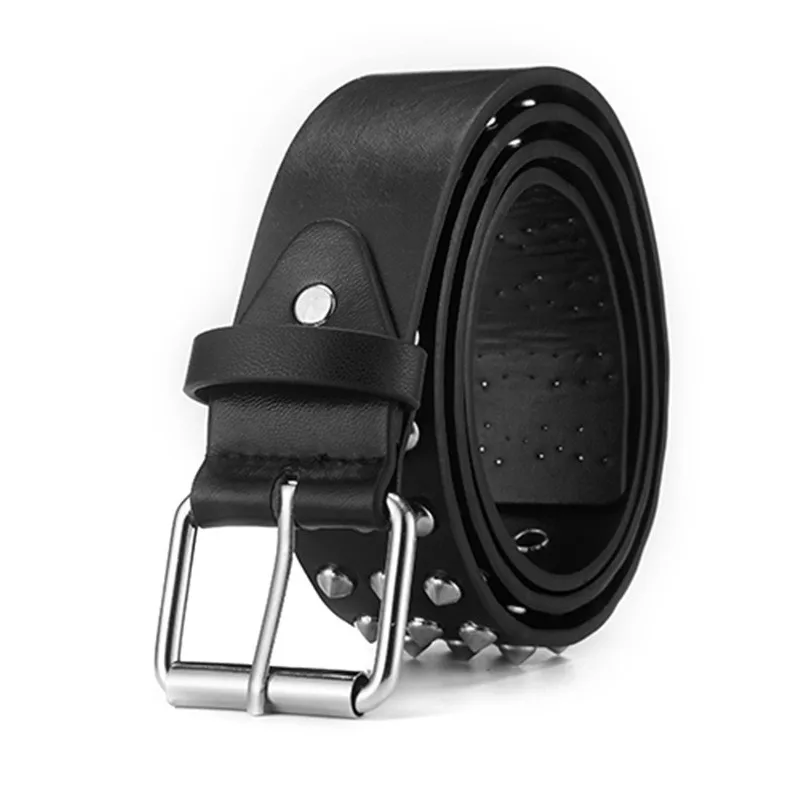 Women\'s Belt Metal Needle Buckle Belt Circular Rivet Men\'s Belt Punk HipHop Rock Style Matching Jeans Belt Cheap PU Leather Belt