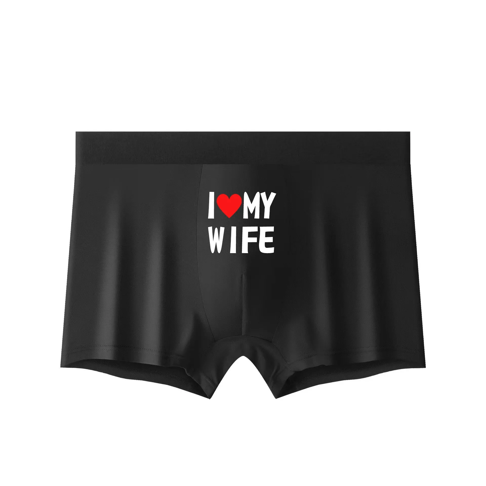 New Style Men Underwear Black Color Men Boxer Fashion Personalized Printing I Love My Wife Soft Breathable Men Underpant