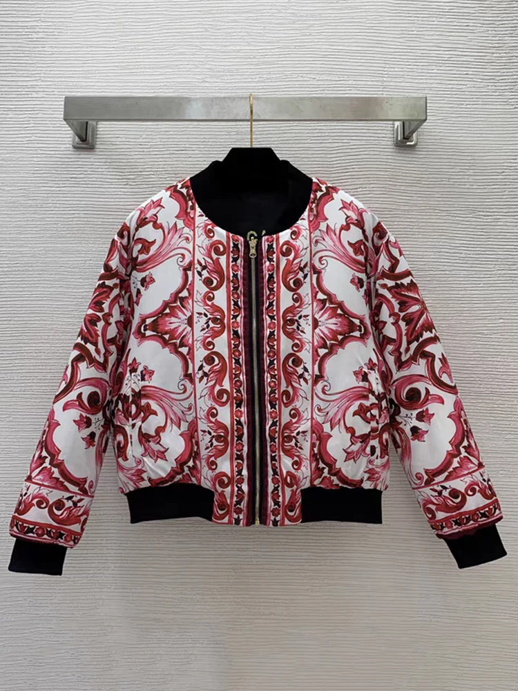 2024 Winter women's new retro geometric print double-sided cotton jacket Fashion all-in-one jacket with cotton baseball jacket