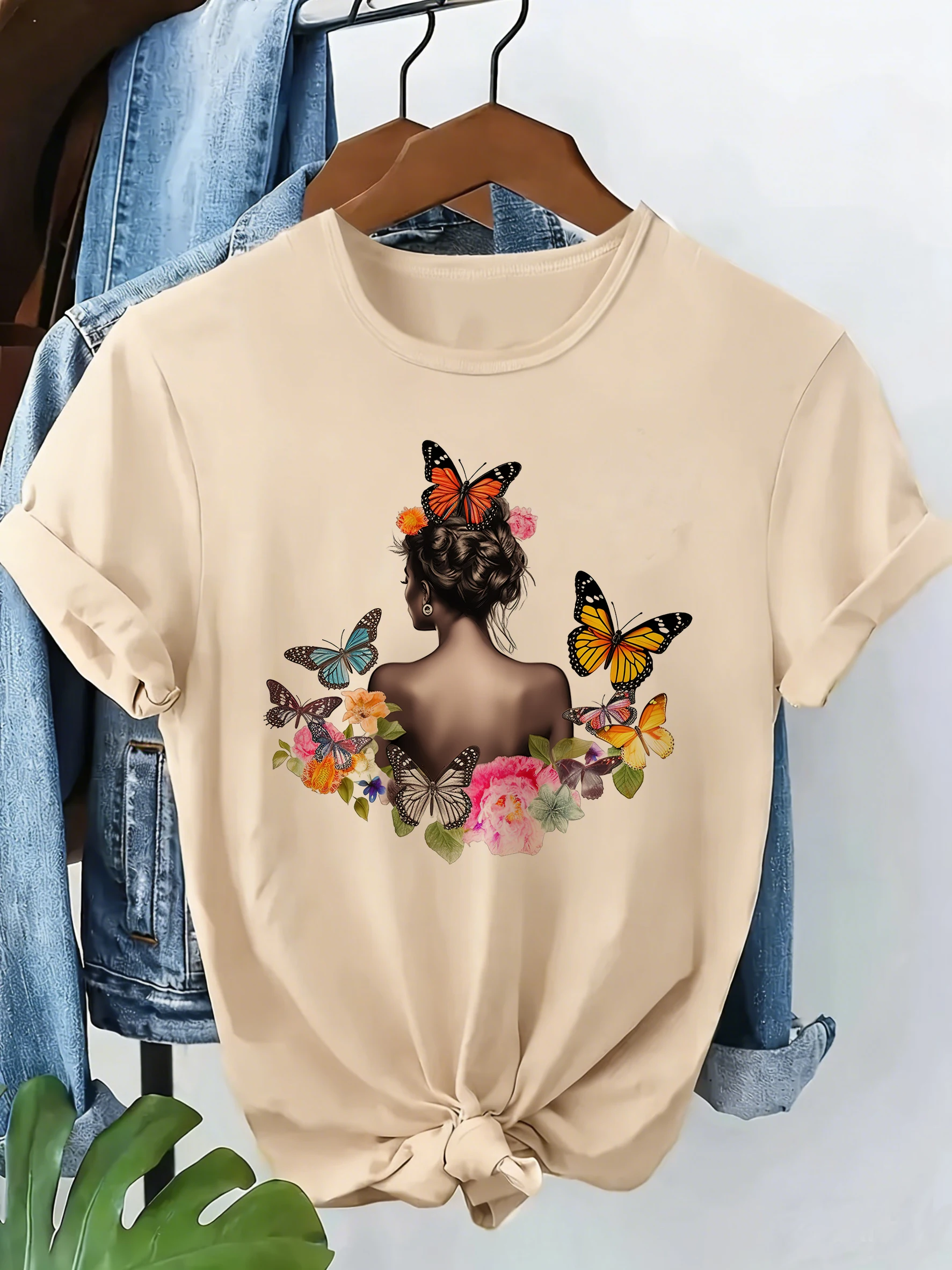 Gothic Retro 90er Schmetterlings-Mädchen Harajuku 90er Damen T-Shirt Cartoon Grafik Damen T-Shirt Lässiges Damen-Shirt Tee Shirt