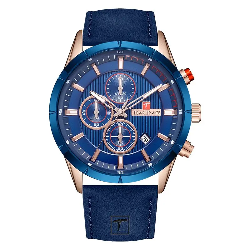 TEARTRACE-ساعة كوارتز رياضية متعددة الوظائف للرجال ، قرص كبير ، تقويم المد والجزر ، مضيئة ، مقاومة للماء ، إلكترونية ، أصلية