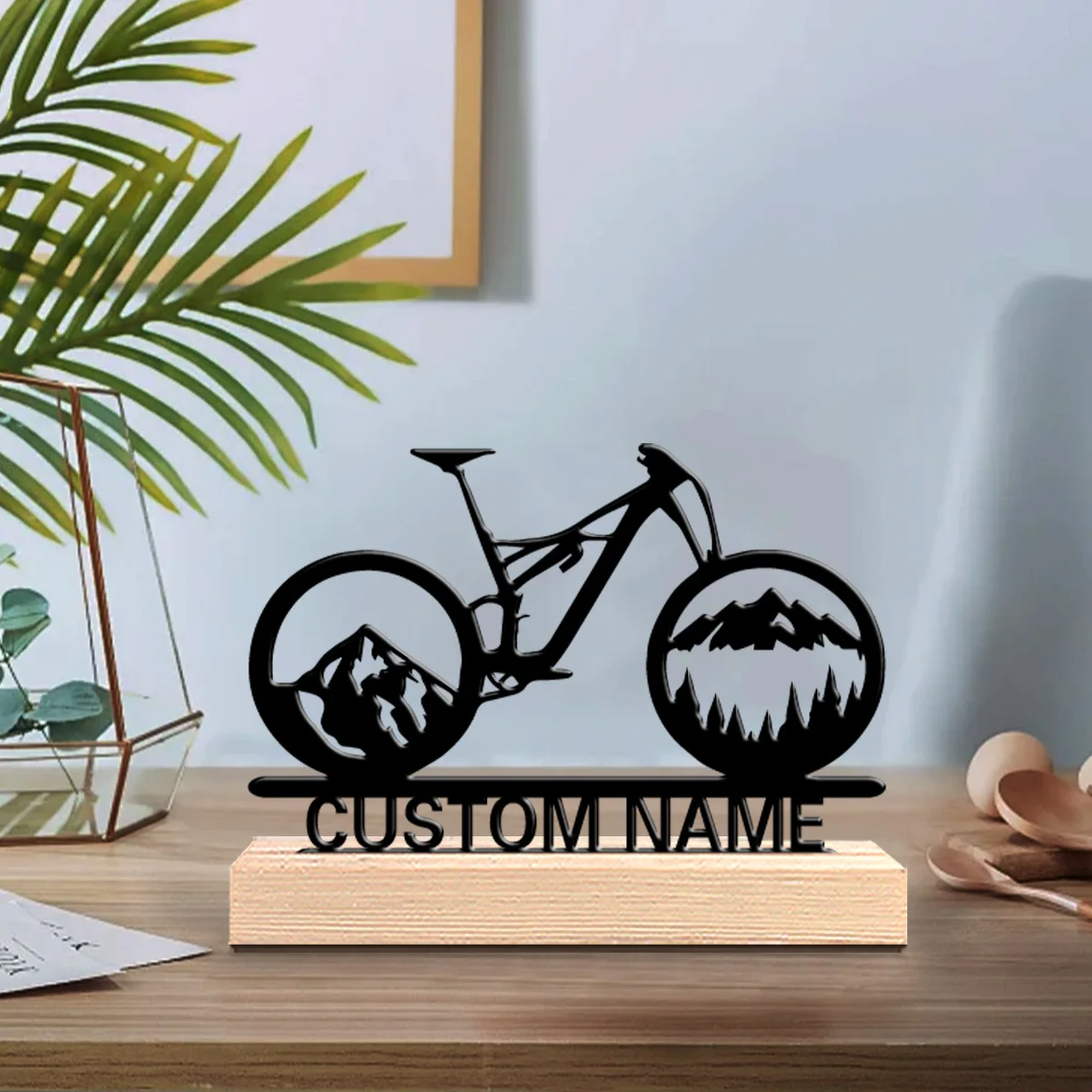 1pc Fashion Personalized Custom Bicycle Metal Statues Metal Art With Wooden Base Perfect for Musicians Orchestra Fans