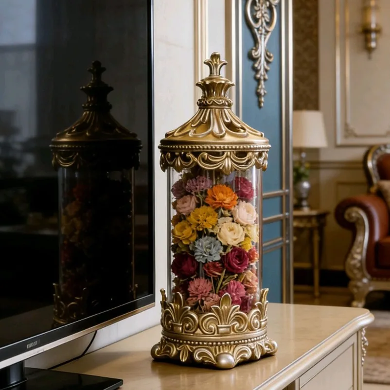 Retro Gold Snack Luxury Storage Jar, High-end Decorative Jar, Exquisite Resin Ornament, American Light Luxury Style