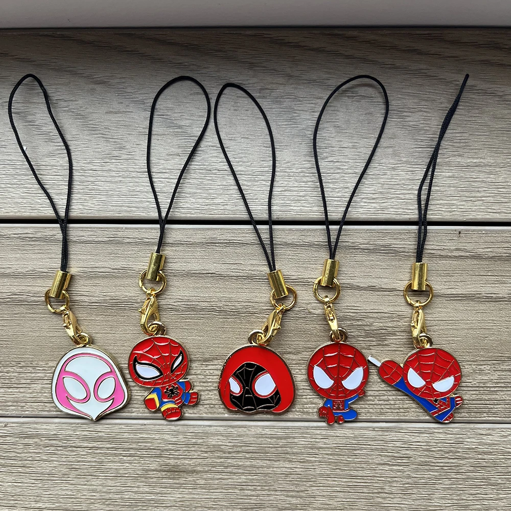 5 шт., брелки с подвеской из сплава «Человек-паук», милый мультяшный ремешок для телефона, подвесной аксессуар для рюкзака для детей, студентов