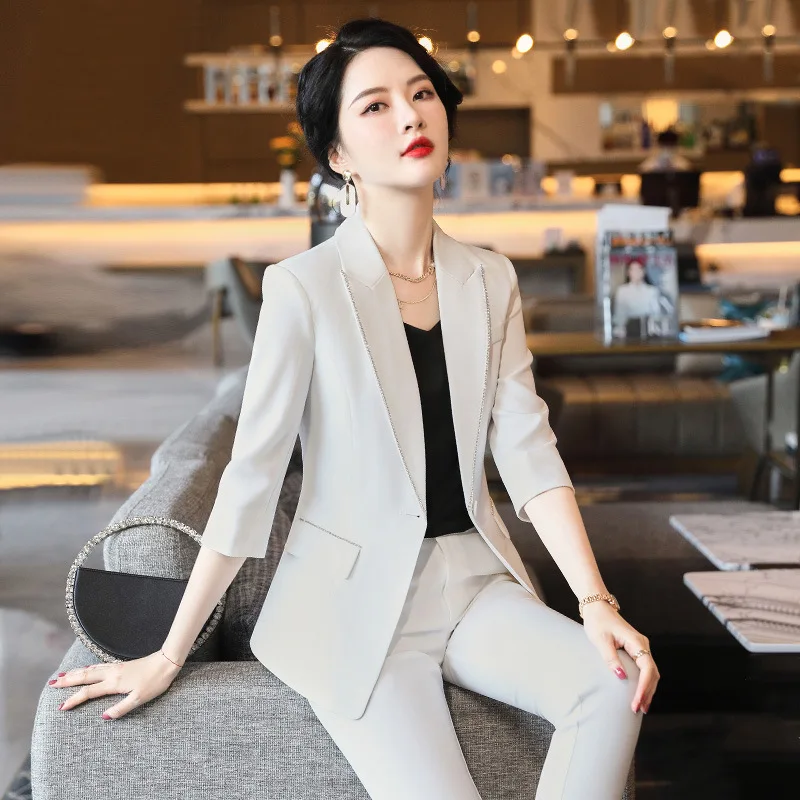 White Suit Set Women\'s Summer Thin High-Grade Fried Street Business Wear Temperament Goddess Style Western Style Fashion Tailore