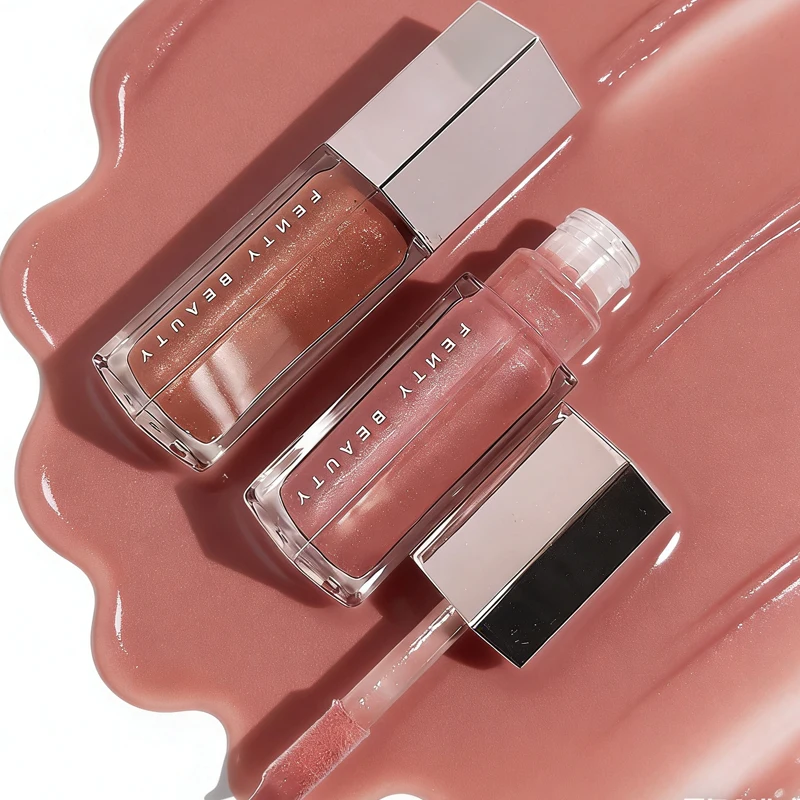 مجموعة مستحضرات التجميل من فينتي بيوتي، لون متدفق وغني، ملمع شفاه ريري الساخن، مسحوق خبز مدمج، عصي تحديد البودرة السائبة