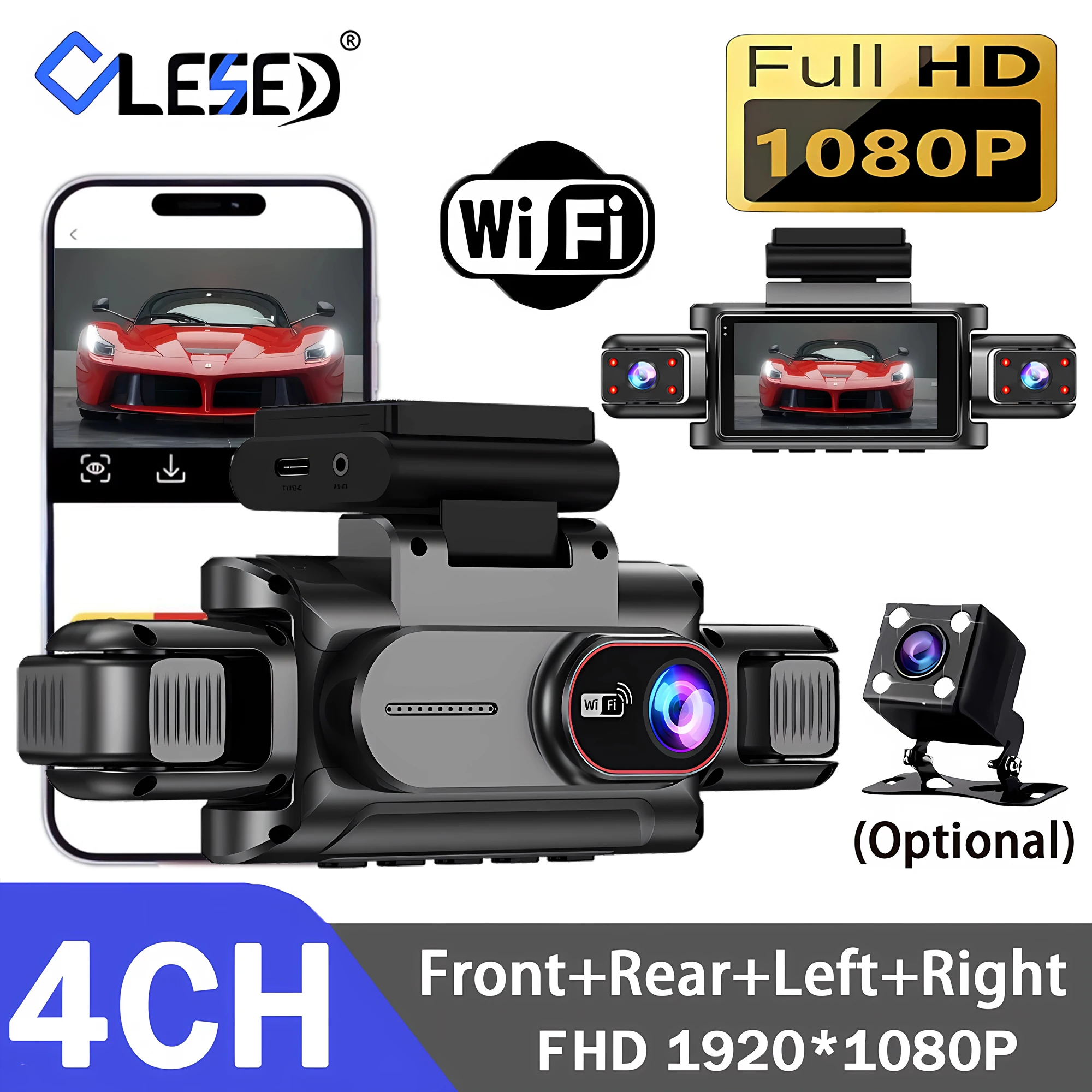 

4 Channel Dash Cam Wifi Full HD1080P Car DVR 4 Cameras Dashcam Video Recorder Super Night Vision Black Box Cabin 4 Lens Camera