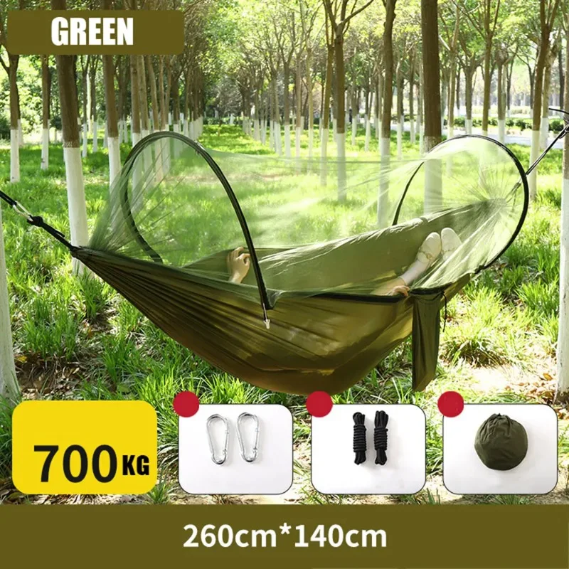Portable Suspended Camping Bed 260*140cm Hammock With Anti-Mosquito Net Tree Straps Carabiners For Outdoor Hiking Travel