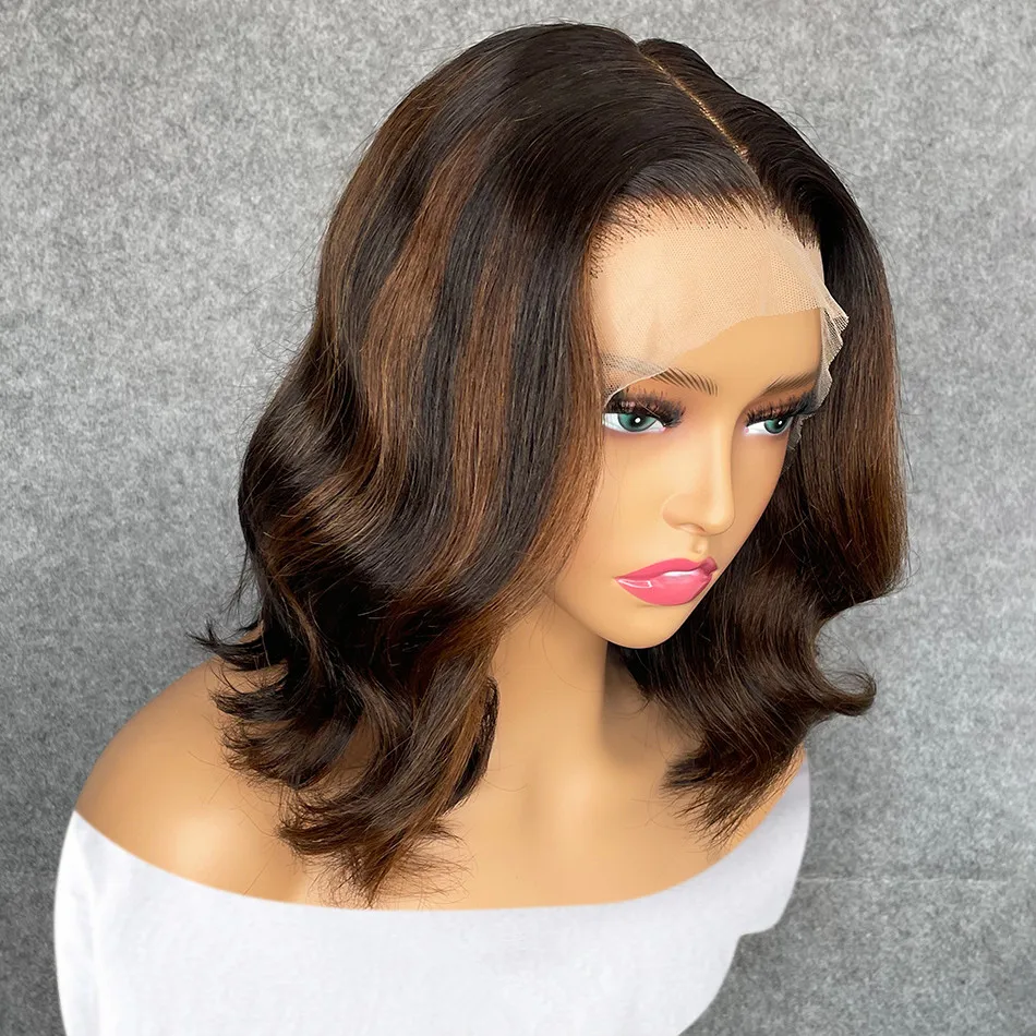 

Soft Highlight Brown Bob 26inch 5x5Silk Base Glueless Jewish Human Hair Wig With Baby Hair HD Lace European Hair Preplucked