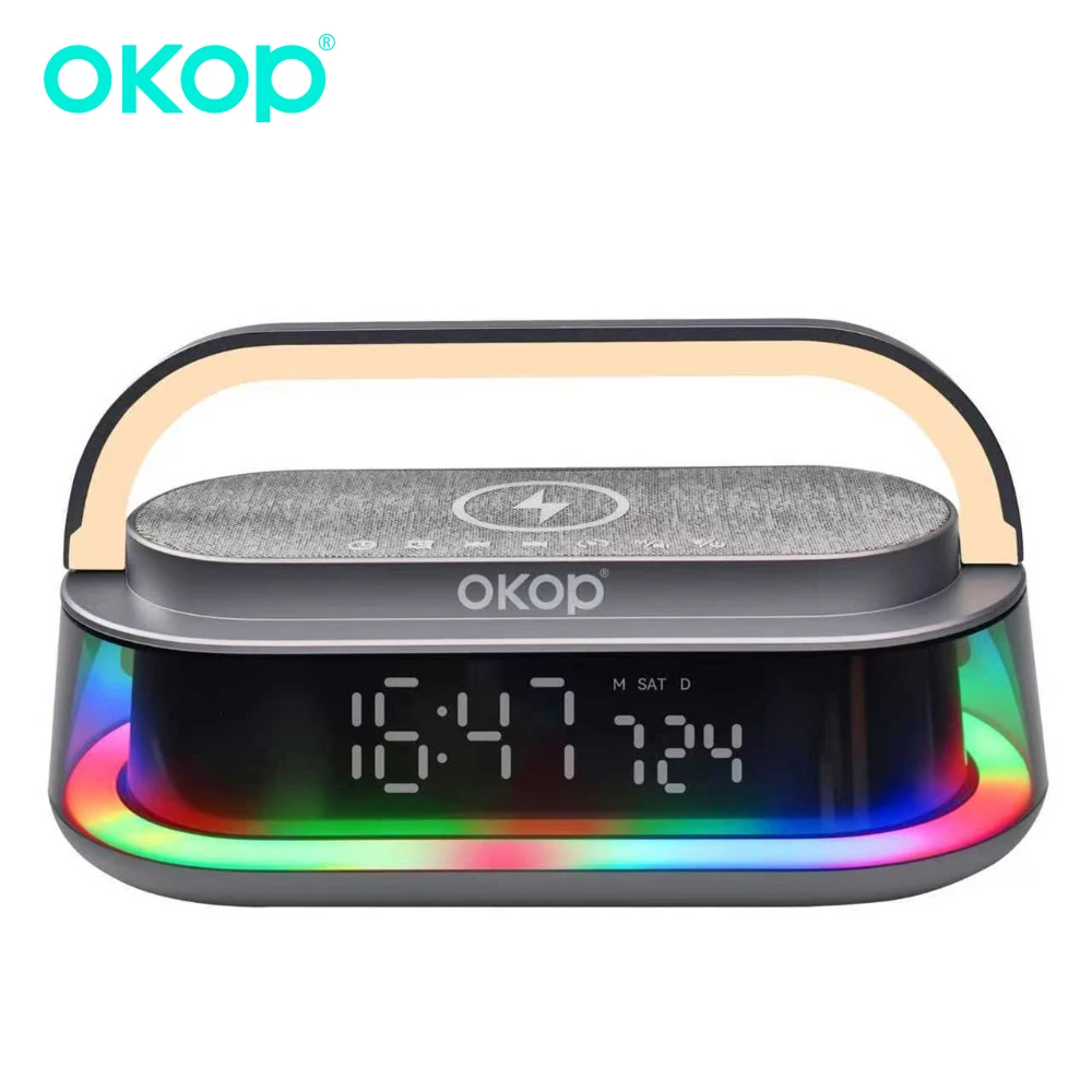 

OKOP Bluetooth speaker 15W wireless charging desktop clock alarm clock RGB ambient light white noise low sound USB TF 블루투스 스피커