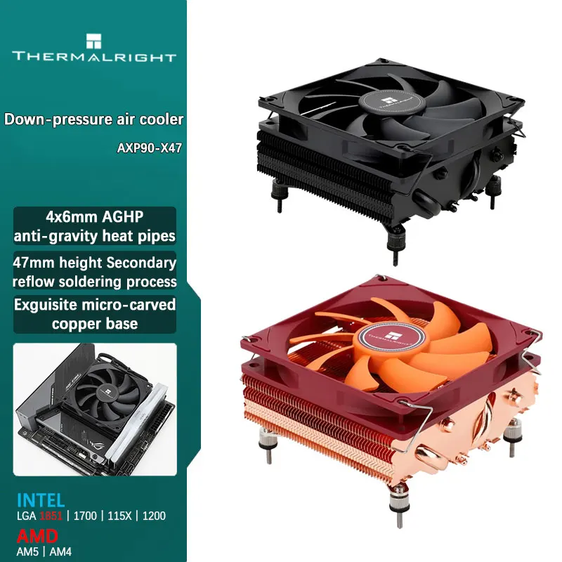Thermalright AXP90-X47 Low Profile CPU Air Cooler with Quite 92mm PWM Fan 4 Heat Pipes radiator for AMD AM5 Intel LGA 1851 1700