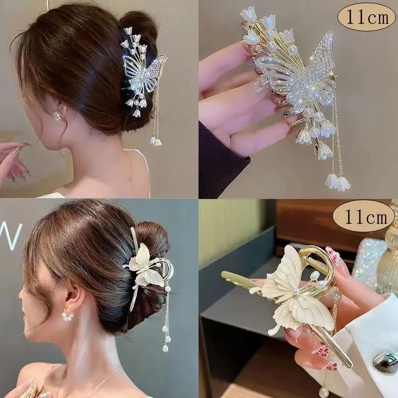 Legierung Blume Schmetterling Quaste Haar Clip für Frauen Mädchen Haar Klaue Platte Shark Clip Haar Zubehör Sommer Neue Kopfbedeckungen – Detail 1