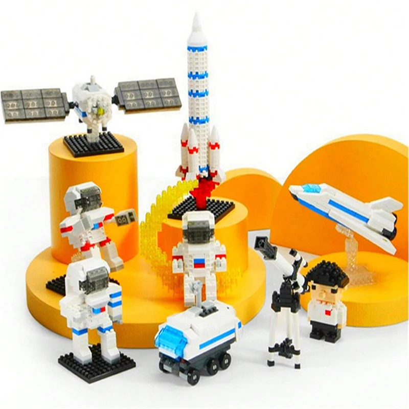 Micro Building Blocks Space Aerospace Series Astronaut Space Shuttle Figures Mini Diamond Bricks Model Assembling Toys Kids Gift