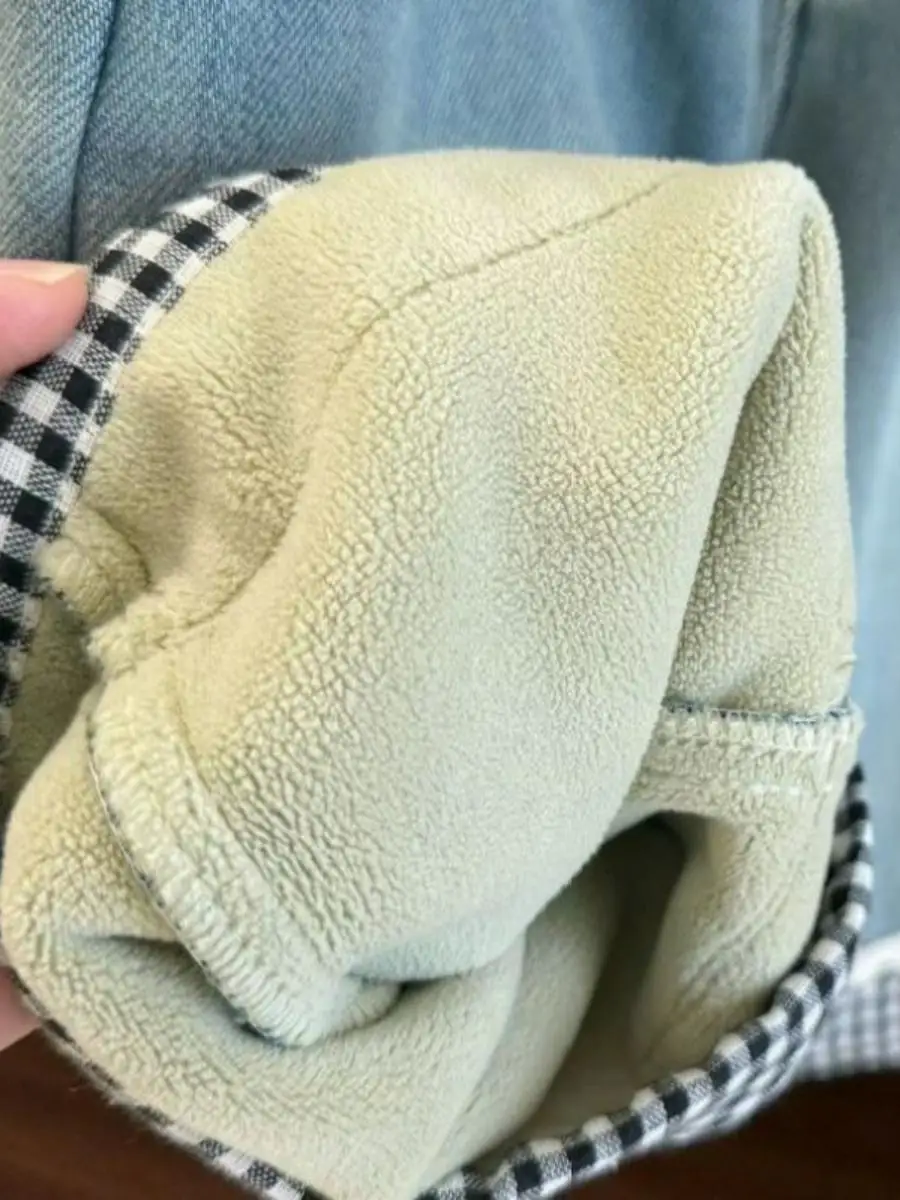 Ultra-Vintage Matte Denim Pants Thiened Inteated Fce Straight Leg Trousers for Baby Girls Autumn Winter Seasonal Wear