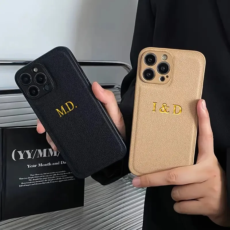 For iPhone 16 Personalize Custom Name Leather Phone Case For iPhone 15 15 14 13 12 11Pro Max Luxury Custom Protective Back Cover