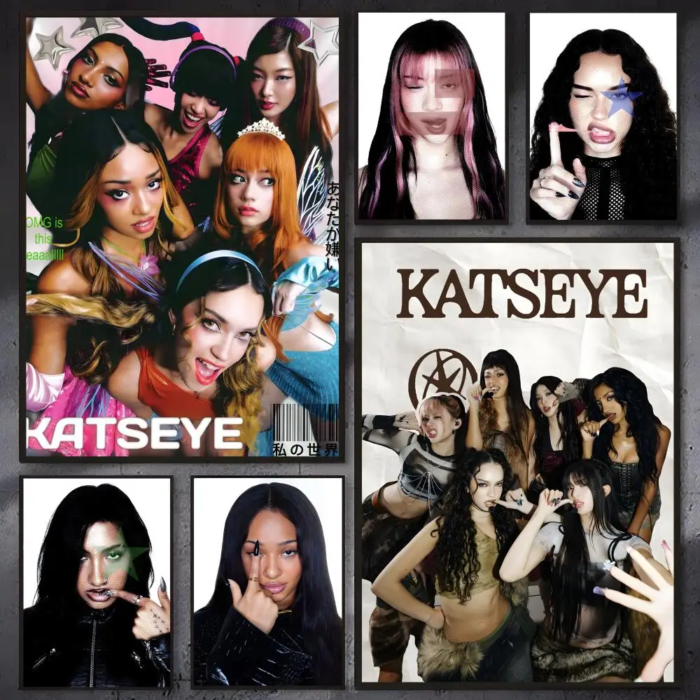 Singer KATSEYE Poster Self-adhesive Waterproof Paper Sticker Coffee House Bar Room Wall Decor
