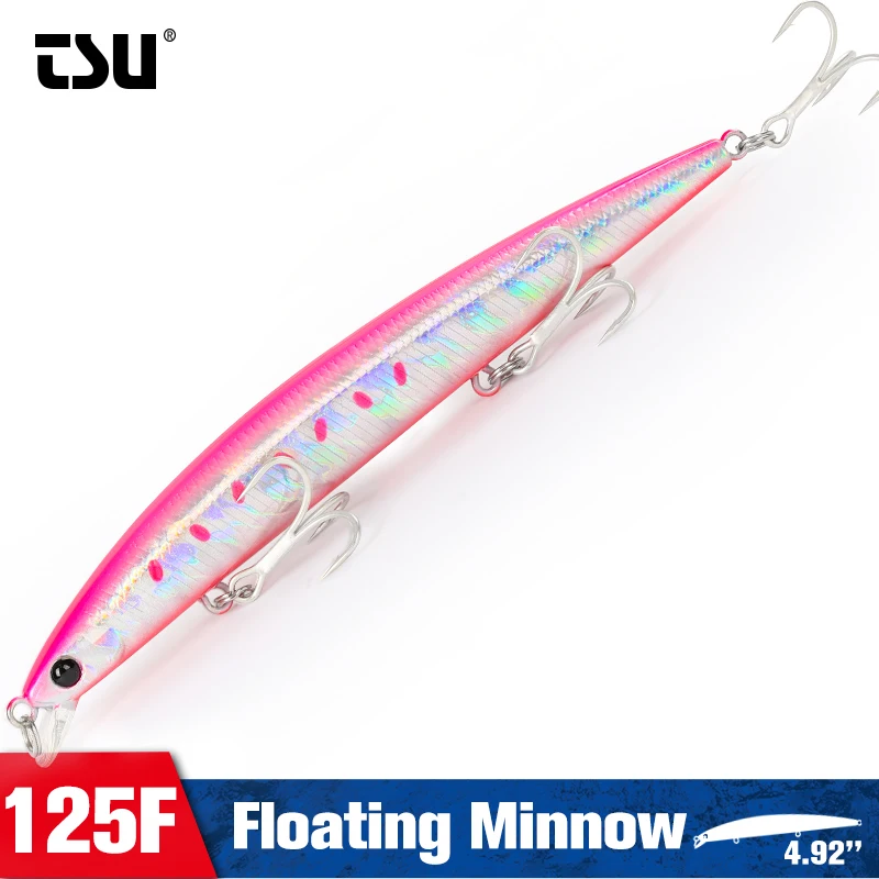 TSURINOYA 125F 10-60cm Shallow Run Slim Minnow Fishing Lure DW72 125mm 14.3g Ultra Long Casting Floating Sea Fishing Hard Baits