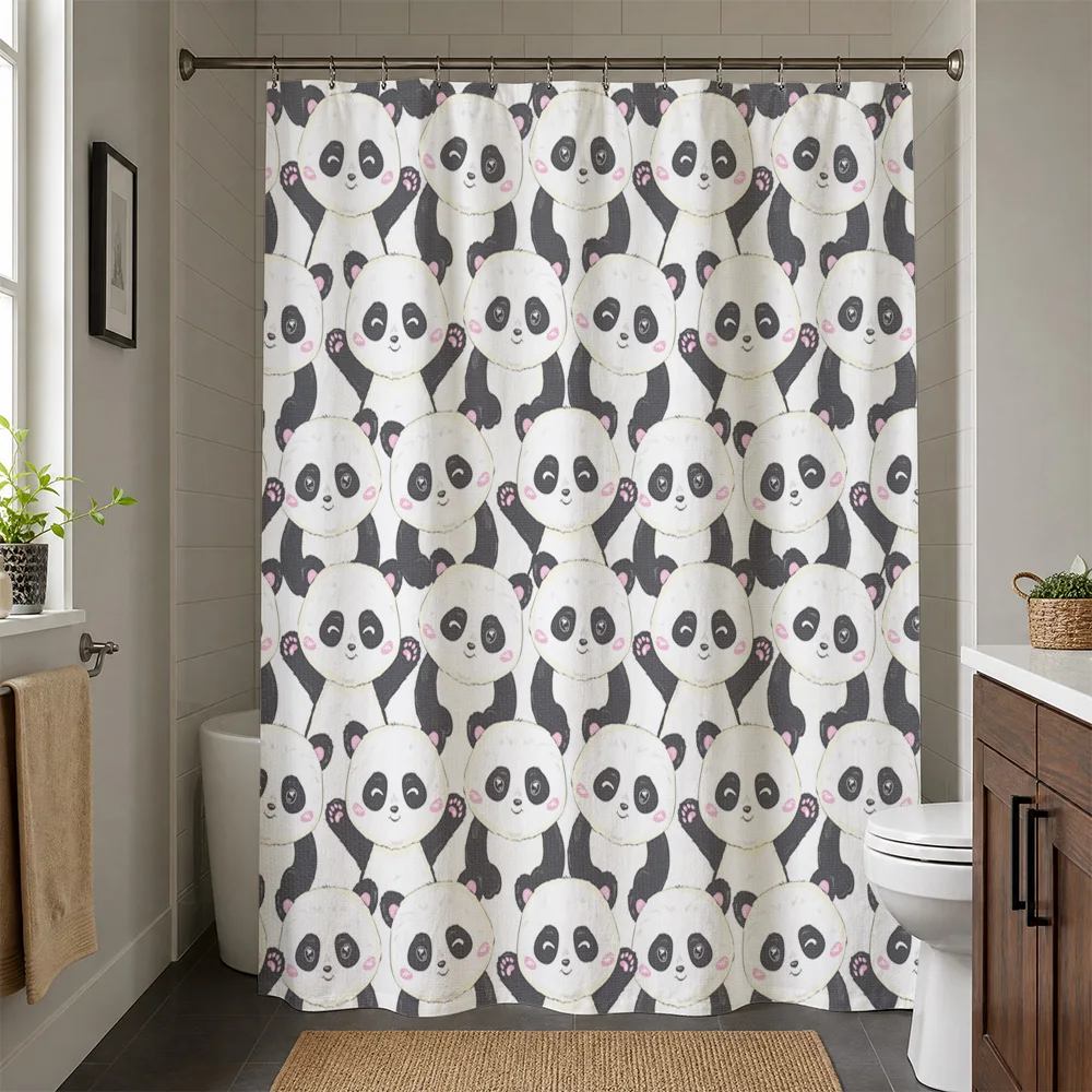 Waterproof Cute Panda Shower Curtain Liner Bathroom Decor Cartoon Animal Print Novelty Shower Curtain for Kids Kids Nursery Bath