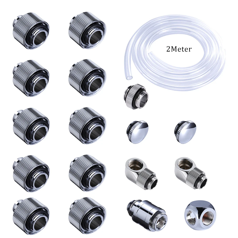 Shyrrik 19pcs Soft Tube Fitting Kit For 10x13mm/10x16mm Soft Tube with Switch 3-Way Water Cooling DIY Hand Compression Connector