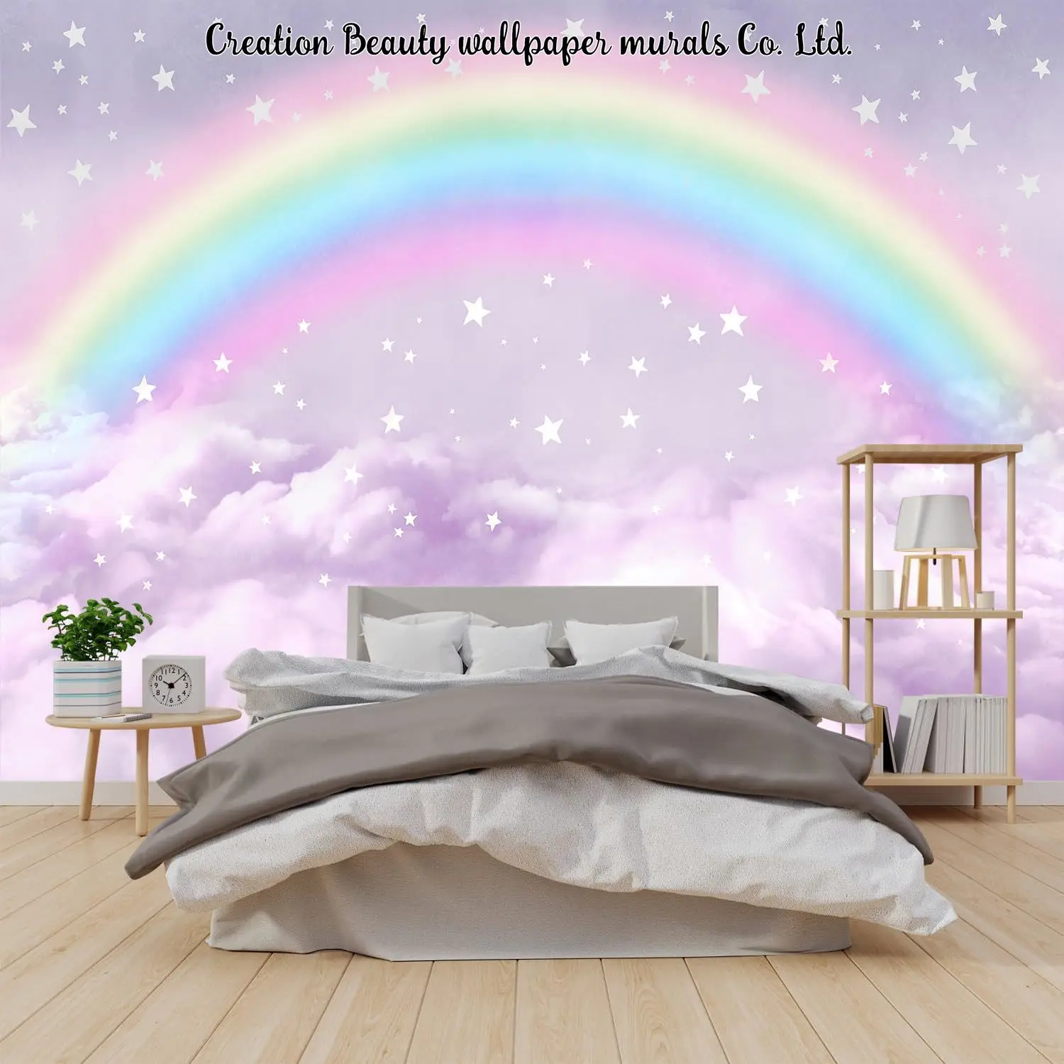 

Custom Rainbow Purple Clouds Starry Sky Wallpaper Children's Bedroom Mural Kids Room Girl Room Background Wall Paper Papel Tapiz