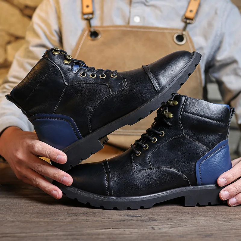 البريطانية الرجعية الرجال عالية الجودة أحذية رعاة البقر الجلدية الدانتيل متابعة مريحة تنفس الفروسية حذاء كاجوال قسط جودة الموضة