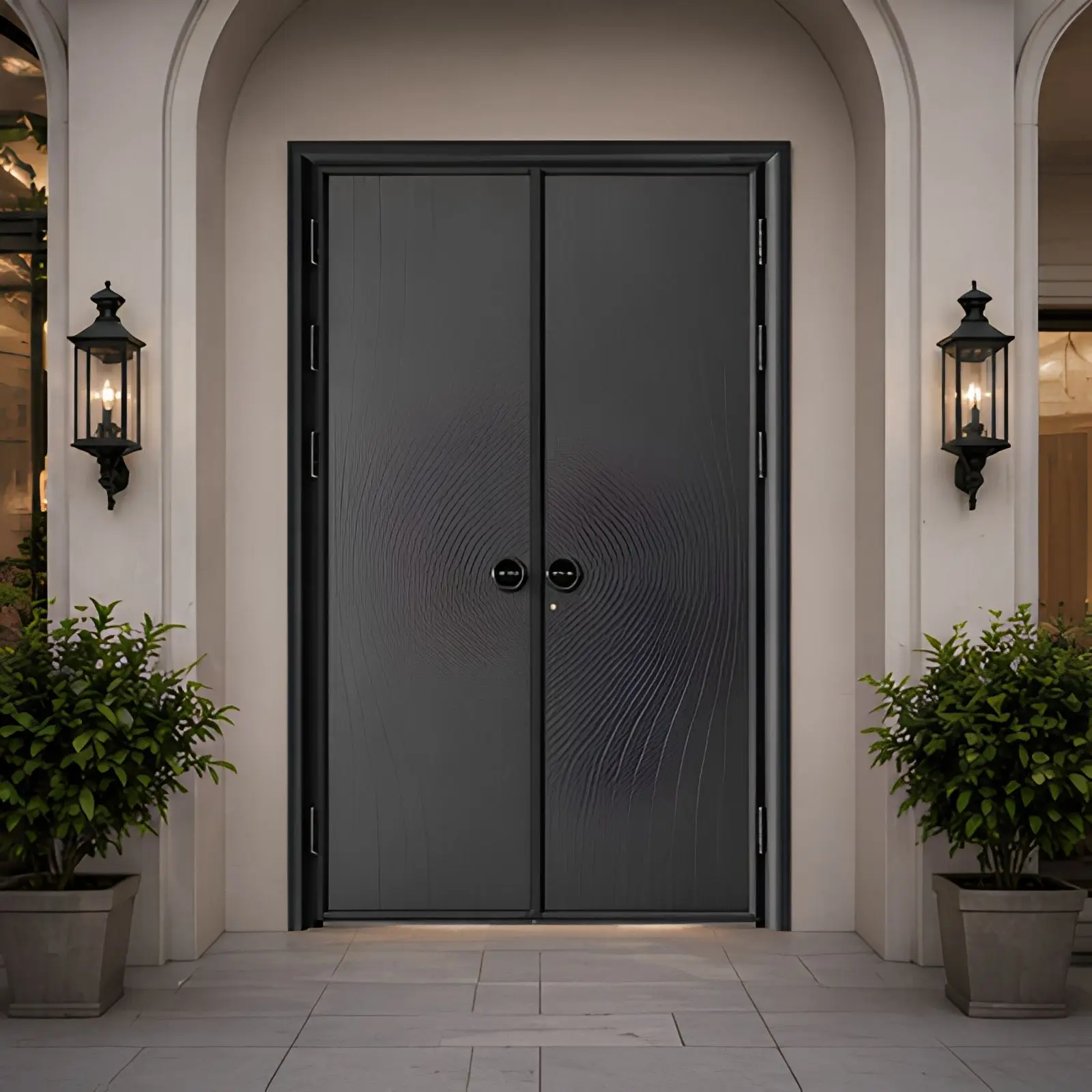 Minimalist Style High Quality Aluminum Alloy Double Door Noise Reducing Hinged Doors Electronic Anti Theft Entrance Doors
