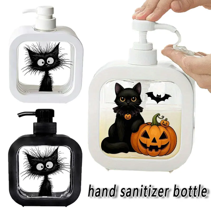500ml Black Cat Print Refillable Soap Dispenser Transparent Pump Hand Lotion Bottle Cute Shower Gel Laundry Liquid Storage Bottl