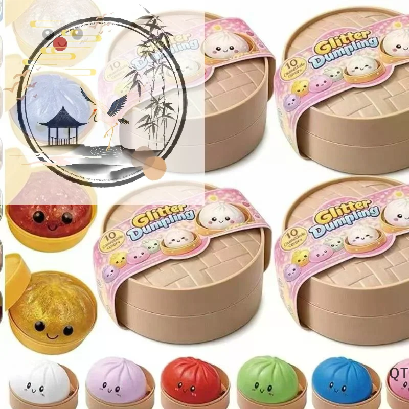 Realistic Giant Dumpling Squeeze Toy With Steamer Soft TPR Dough Ball Decompression Stress Relief Toy Funny Creative Gift