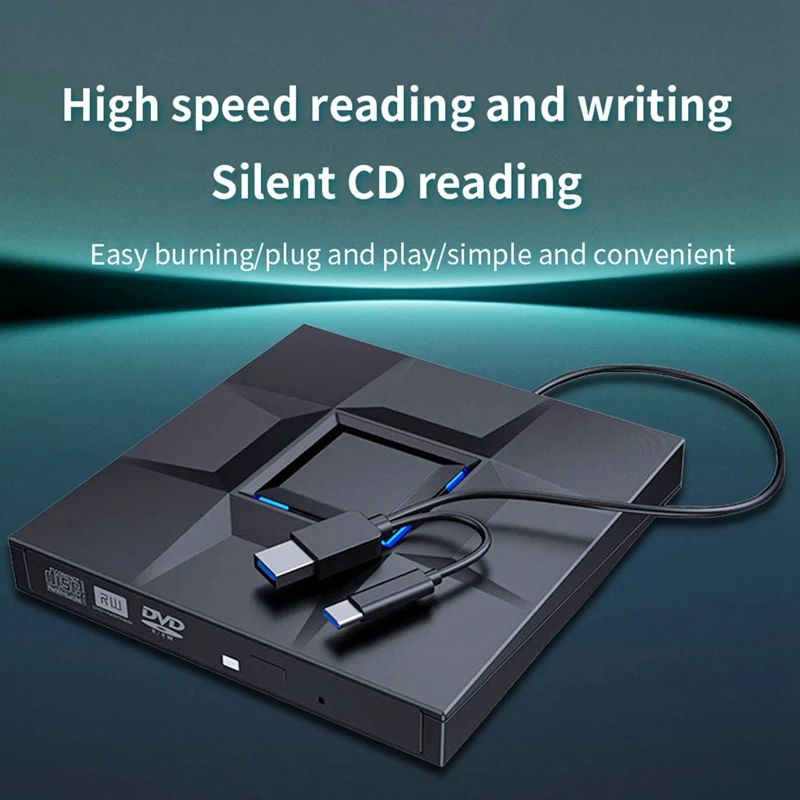 

RISE-External CD And DVD Player Game Burner DVD External USB 3.0 Type C CD Writer Reader For PC Laptop Desktop