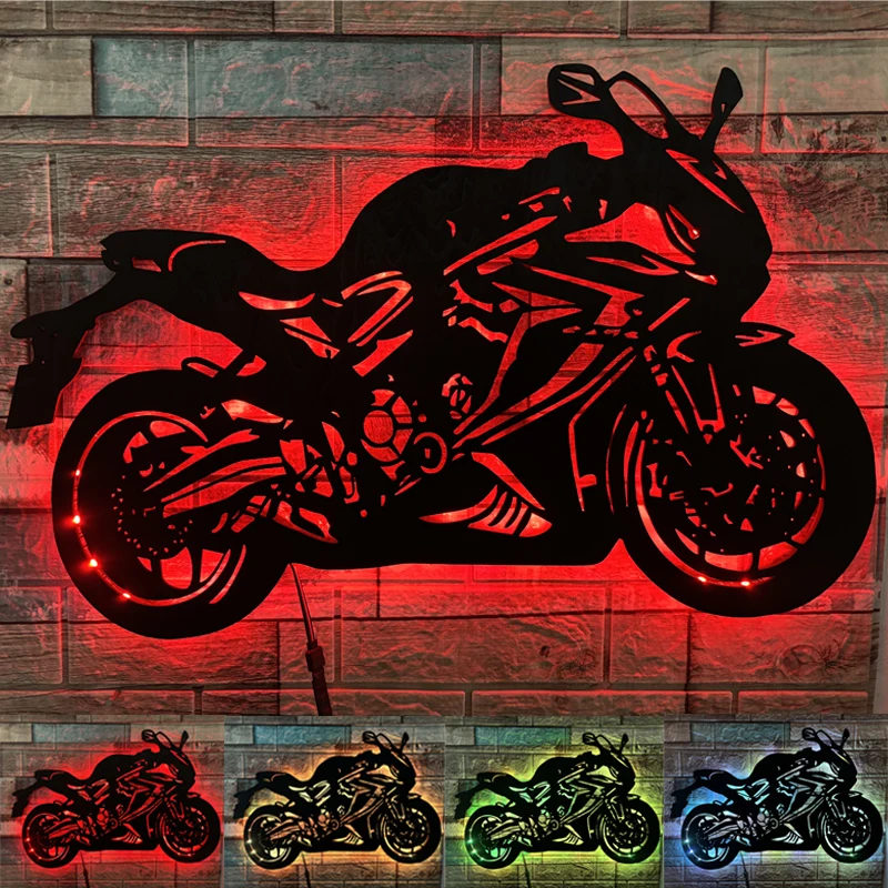 

Innovative wooden board hollow luminous wall light USB plug-in night light motorcycle decorative logo light
