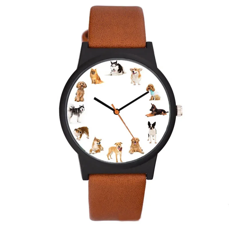 ساعة كلب جميلة للجنسين للرجال والنساء من الجلد المطبوع على شكل حيوانات كاجوال كوارتز ساعة يد إبداعية