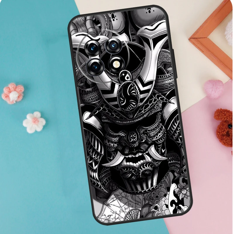 Samurai Japanese Warrior Mask Helmet Case For OnePlus 12 11 9 10 Pro 9RT 10T 10R 12R OnePlus Nord N10 N20 CE 2 3 Lite 2T Cover